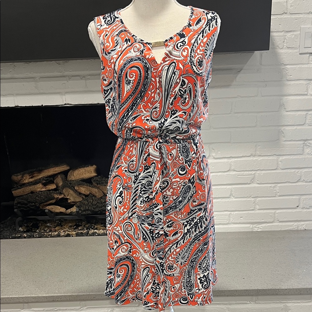 Ann Taylor Vibrant Orange Paisley Dress